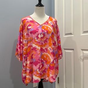Adrienne Sunkist splash poncho top EUC M